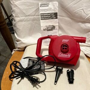 New  never used Coleman Air 120V quick pump. Has 2 different size pieces 6ft